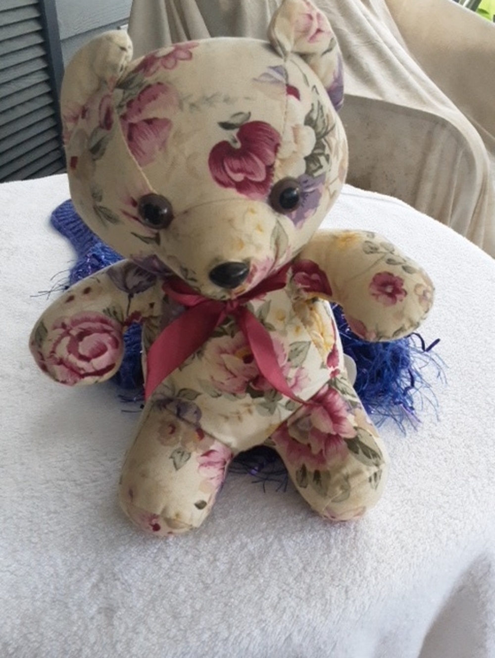 Floral Pattern Pink Ribbon Stuffed Bear Plush